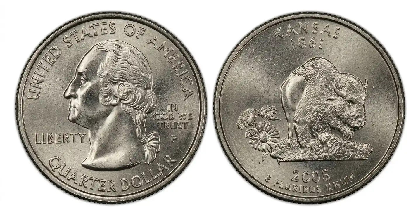 rare 2005 Kansas quarter error