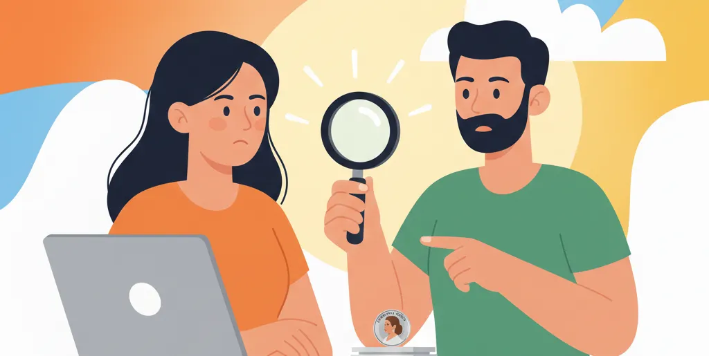 woman and man check the coin