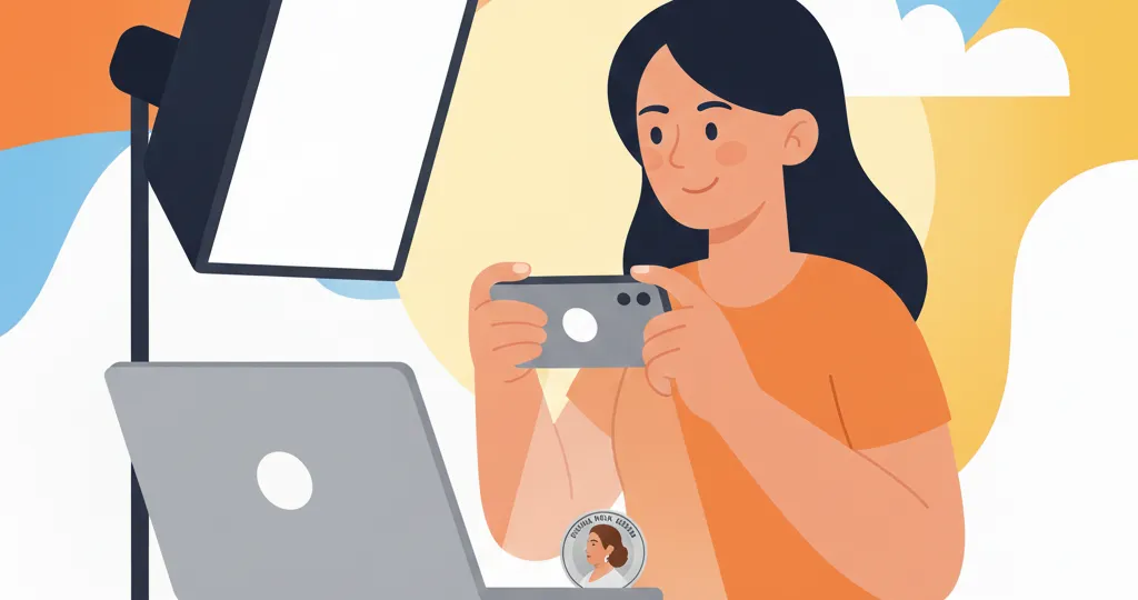 young woman takes a picture of the coin with her phone